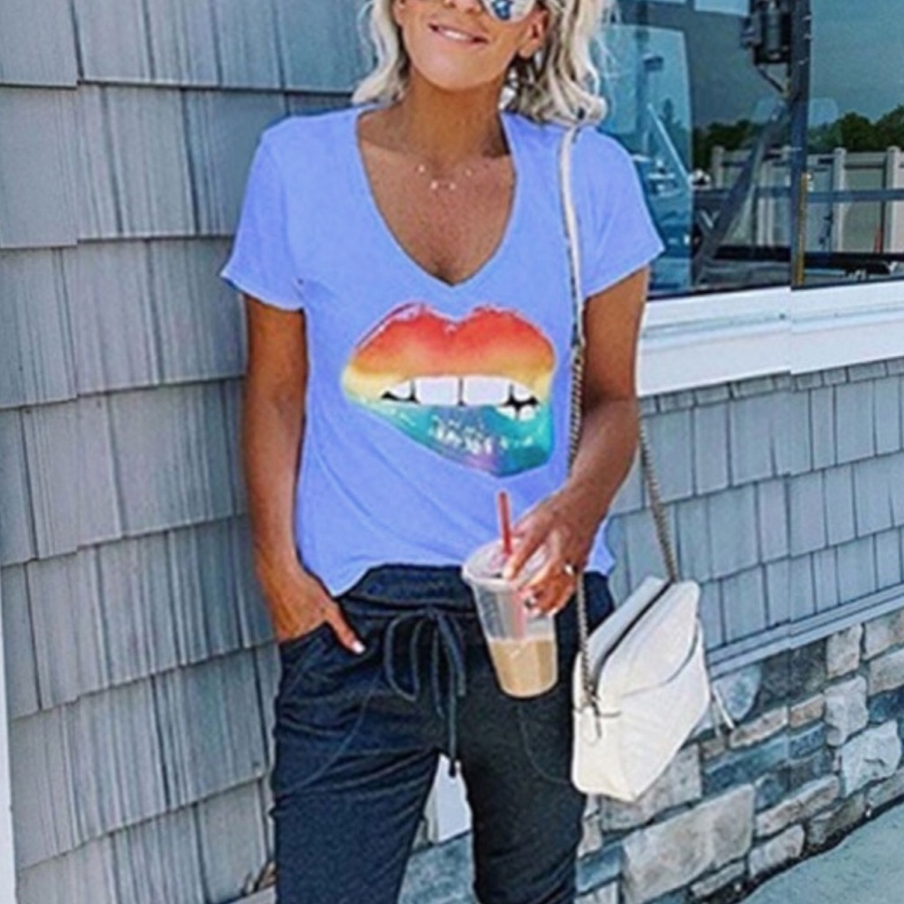 Sweet and sassy rainbow lip tee